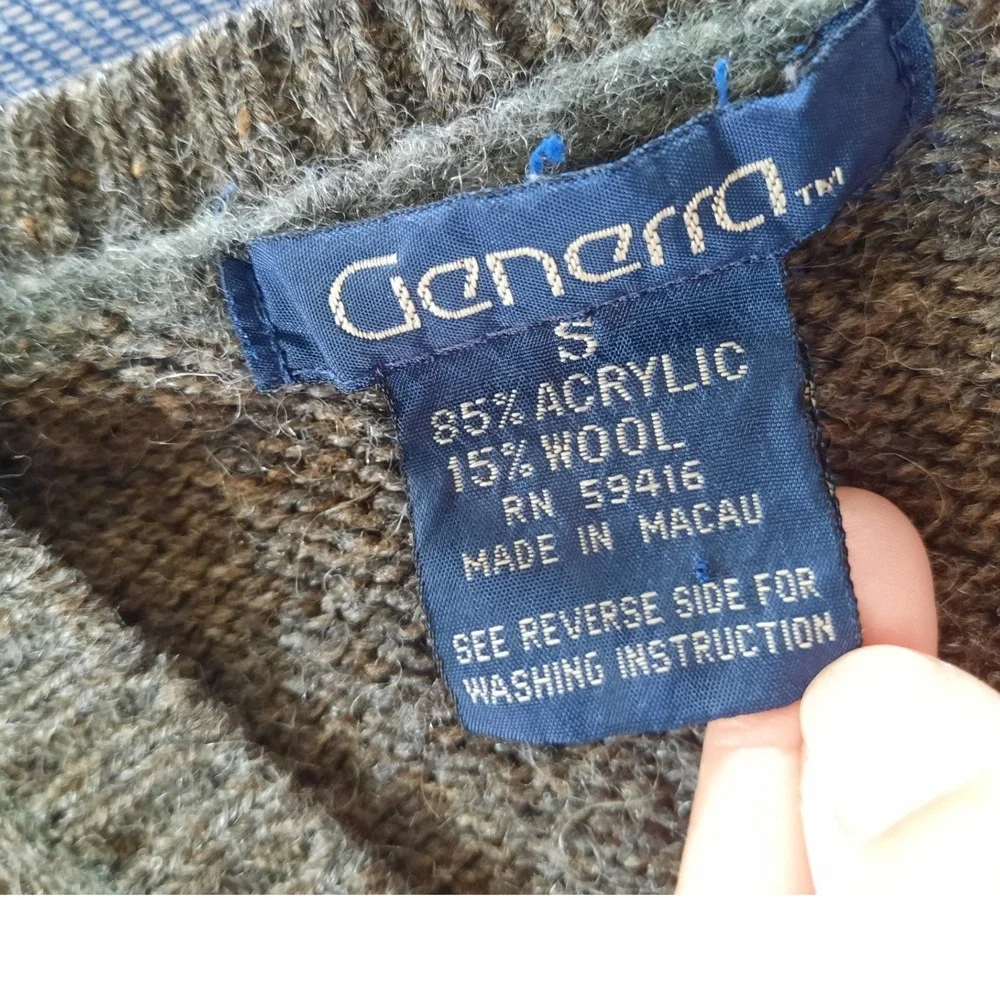 Generra Vintage Men Sweater Vest Brown Olive V-Neck Cable Knit Wool Blend Small